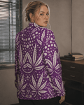 Purps Boss purple print cotton blazer, back view on model