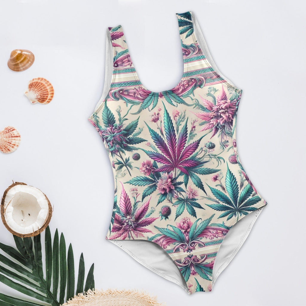 Roller Queen graphic print low back swimsuit, flat lay front