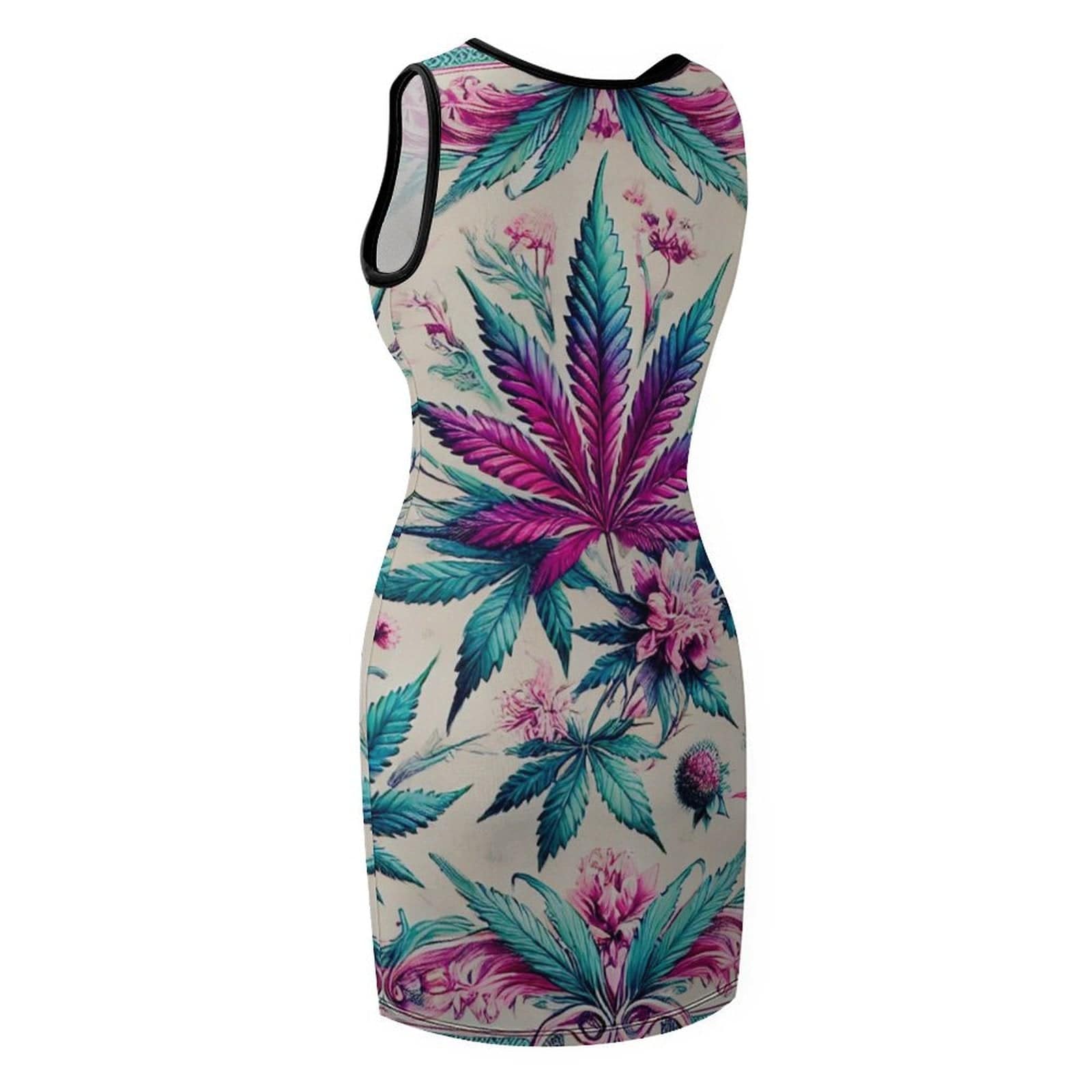 Roller Queen graphic print tank dress, neckline and strap detail