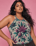 Jane Dope graphic print racerback tank top, lifestyle shot on model