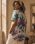 Roller Queen graphic print v-neck t-shirt, walking shot on model