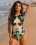 Jane Dope Shalom Chic graphic print bodysuit, front view on model