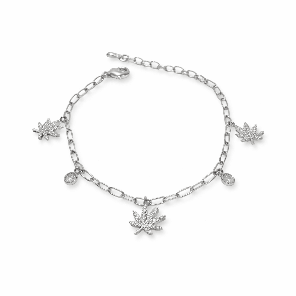Silver charmed bracelet, angled product shot