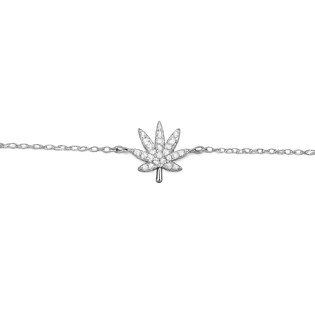 Silver leaf charm bracelet, product shot on white background