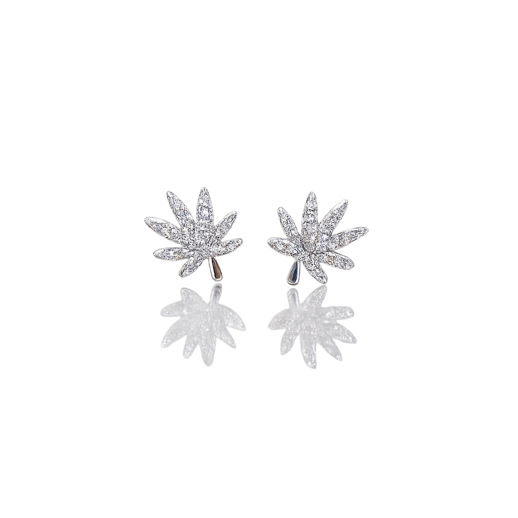 Silver leaf drop earrings, product shot on white background