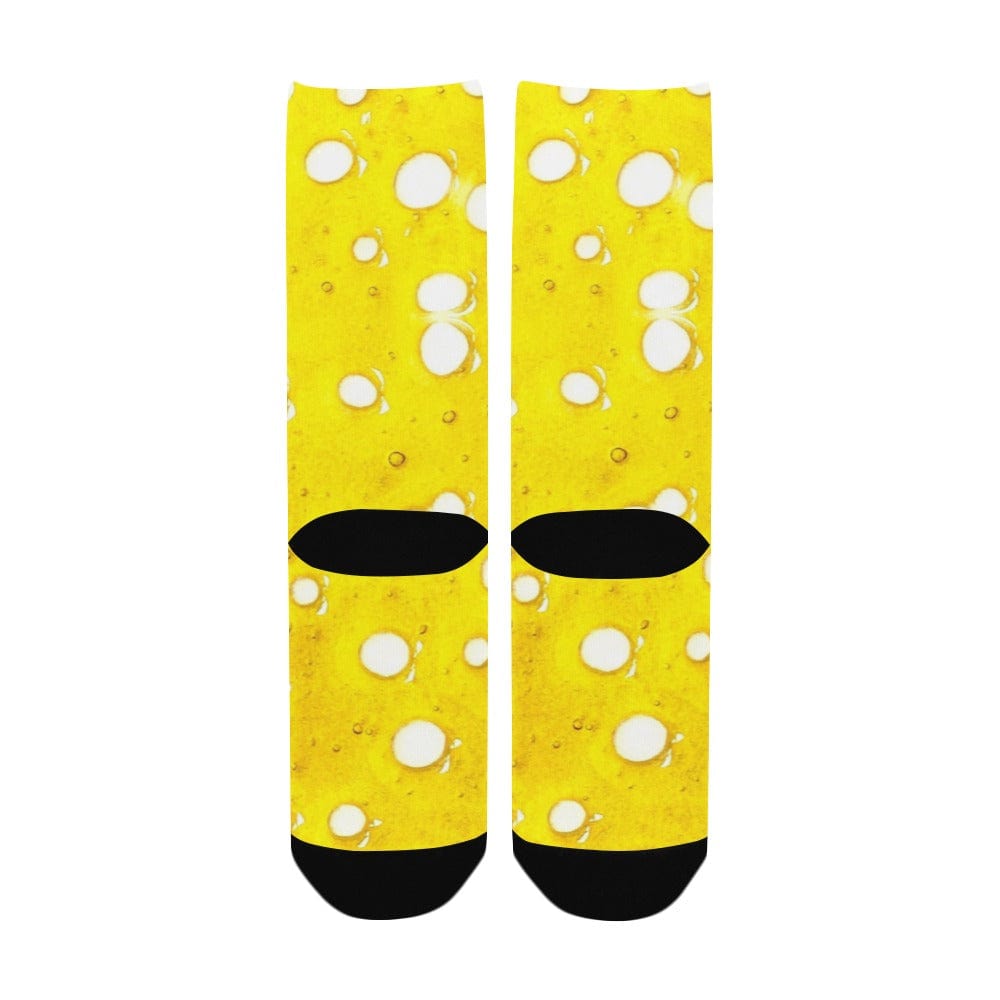 Slab all-over print crew socks, top-down view showing cuff print