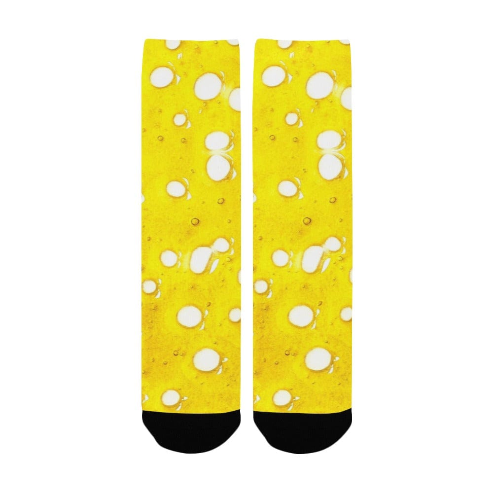 Jane Dope Slab all-over print crew socks, pair flat lay showing full print