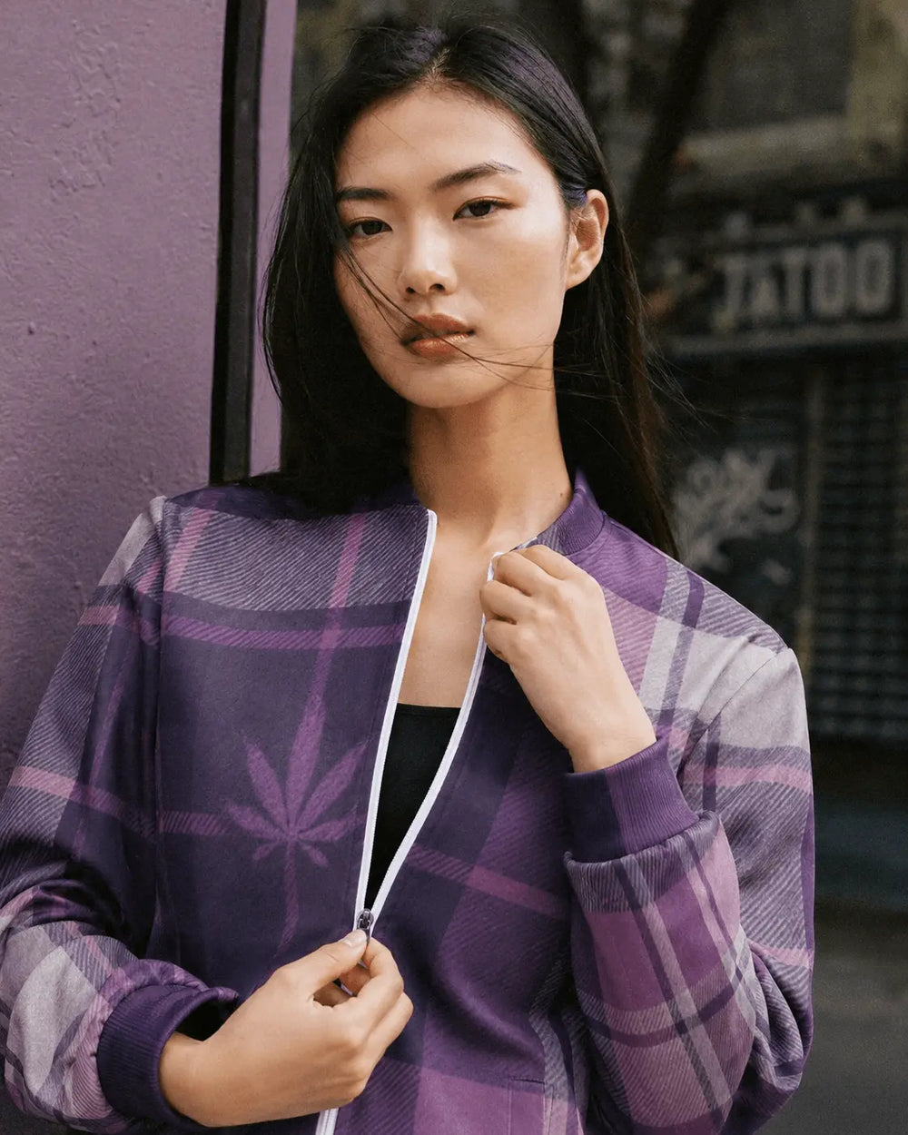 Chaqueta con cremallera Smoked Tartan - Morado