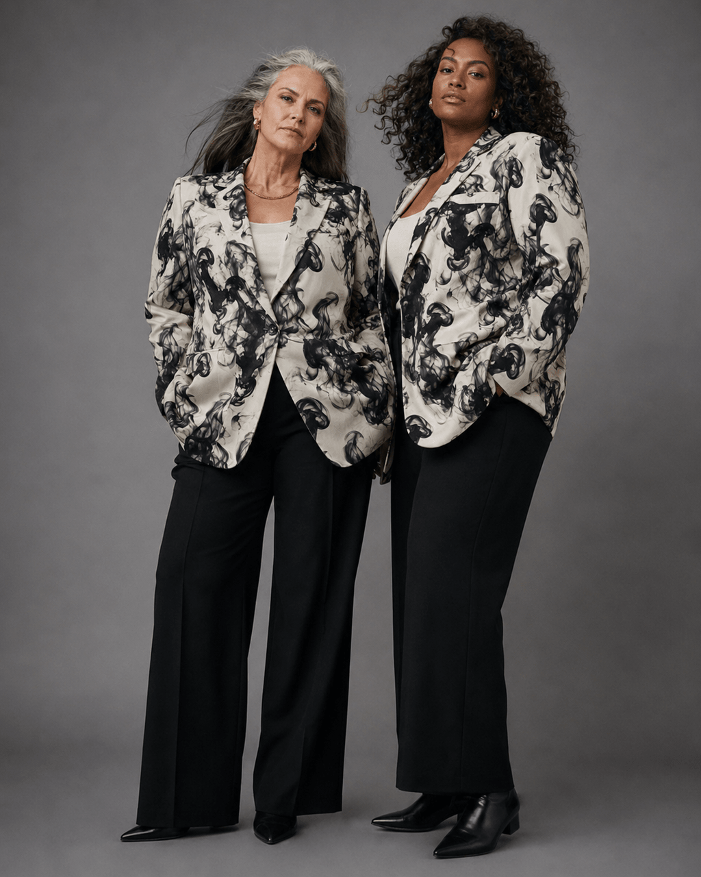 Smokey print cotton blazer, side view showing silhouette