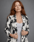 Smokey print cotton blazer, three-quarter view on model