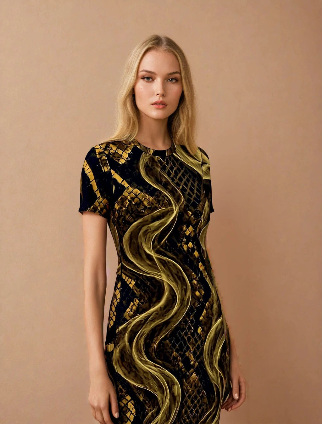 Snake skin print bodycon maxi dress, flat lay front