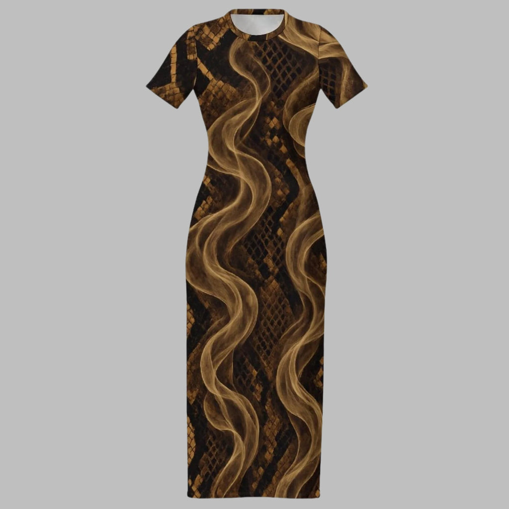 Snake skin print bodycon maxi dress in white, side view