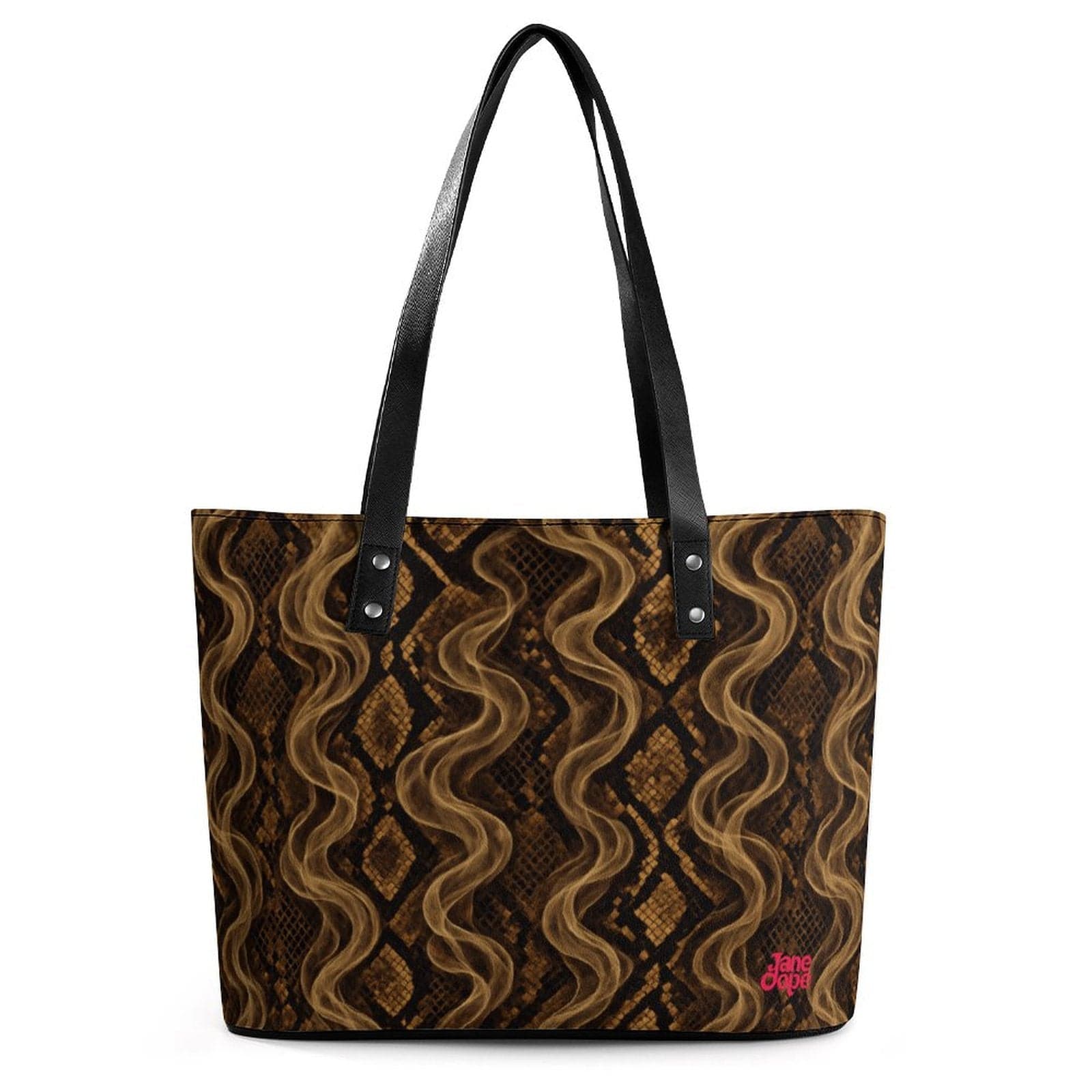 Jane Dope snake skin print structured leather tote handbag, front view