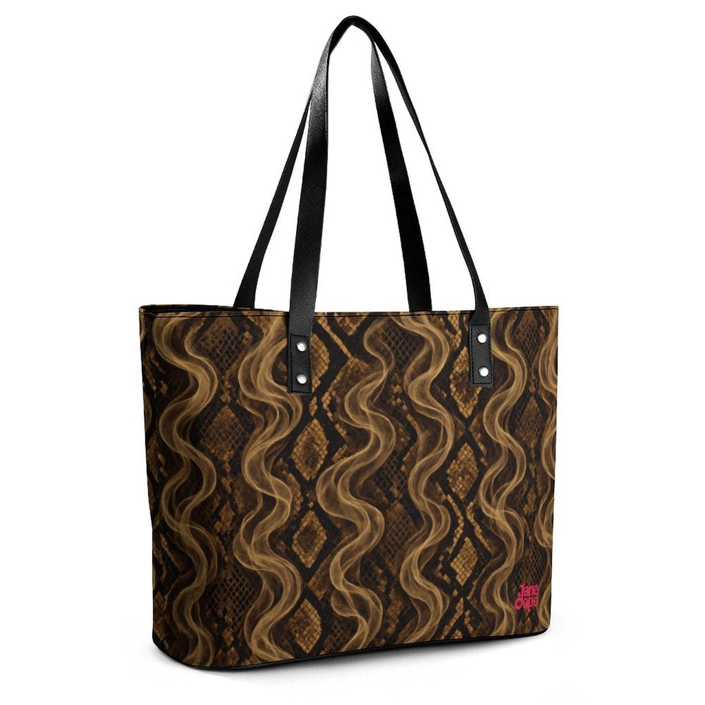 Snake skin print leather tote, back view