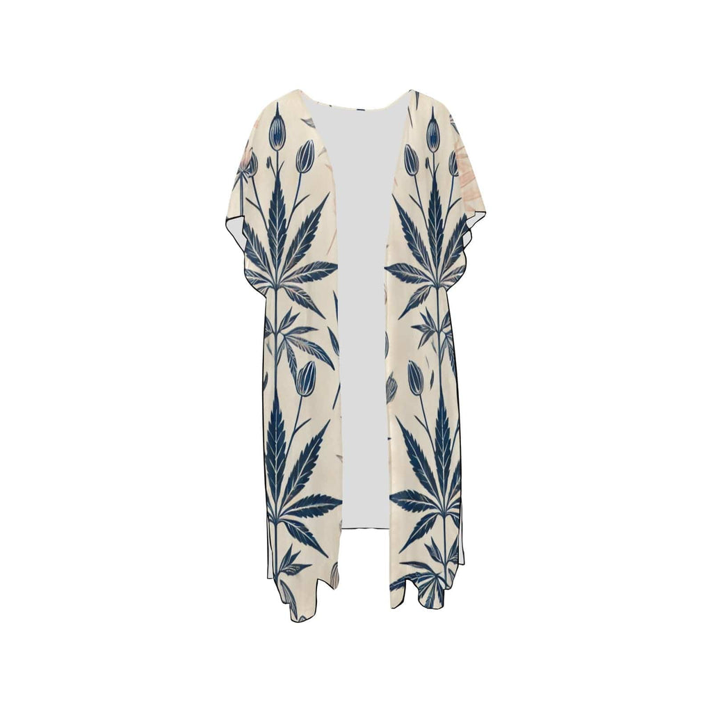 Soft sativa leaf print chiffon cover-up in white, flat lay front