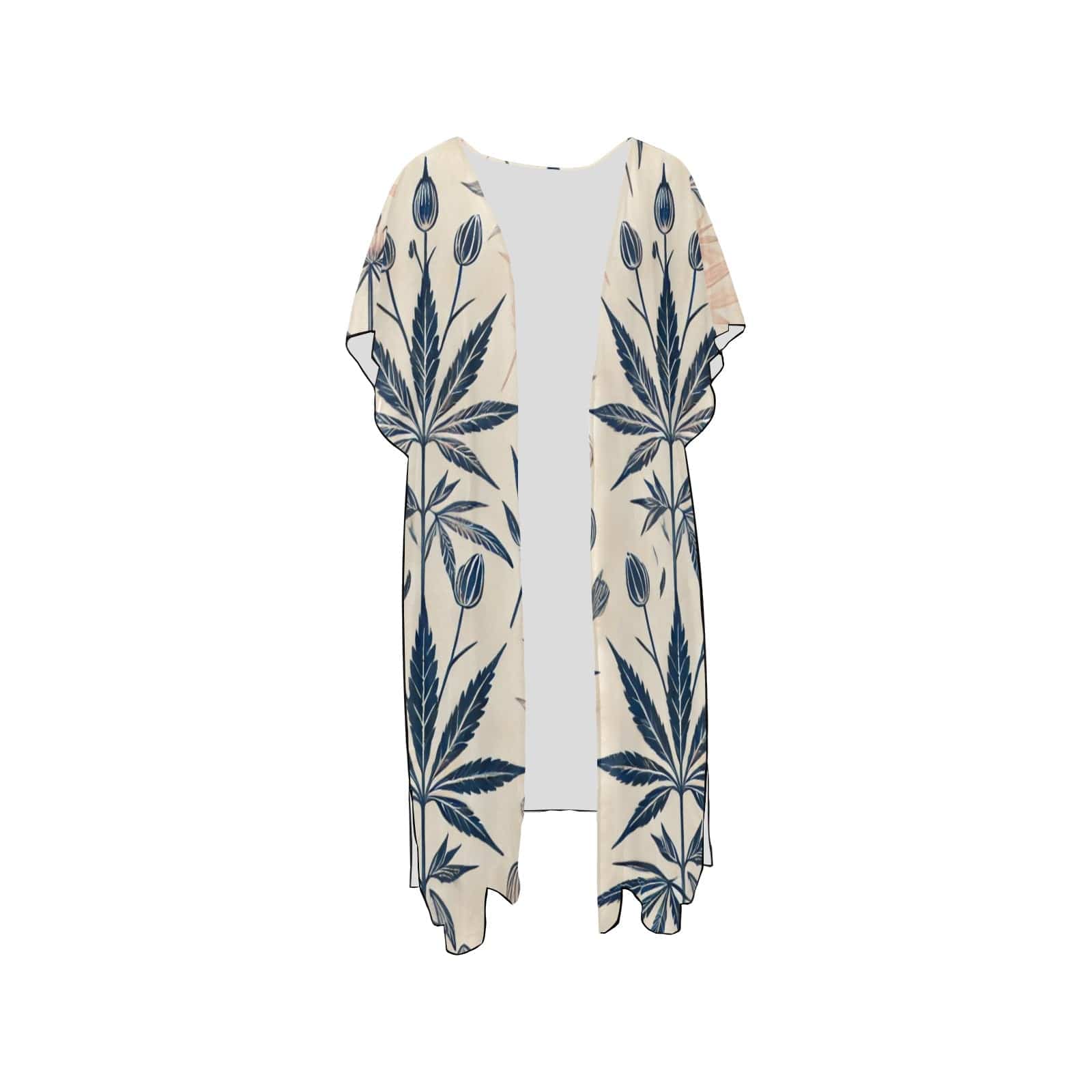 Soft sativa leaf print chiffon cover-up in white, flat lay front
