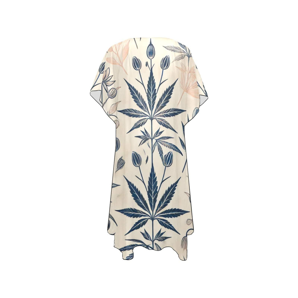Soft sativa leaf print chiffon cover-up, side slit detail close-up
