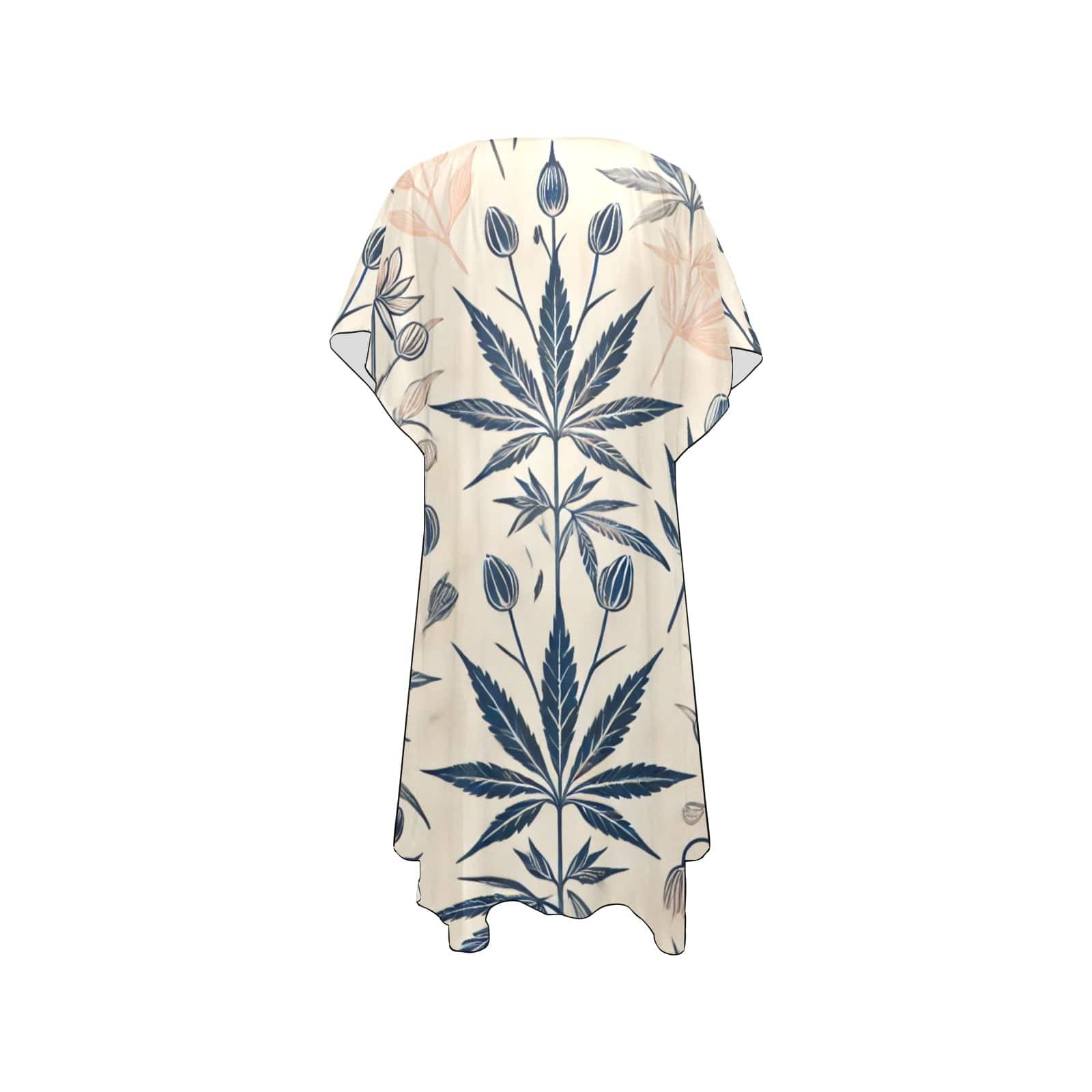Soft sativa leaf print chiffon cover-up, side slit detail close-up