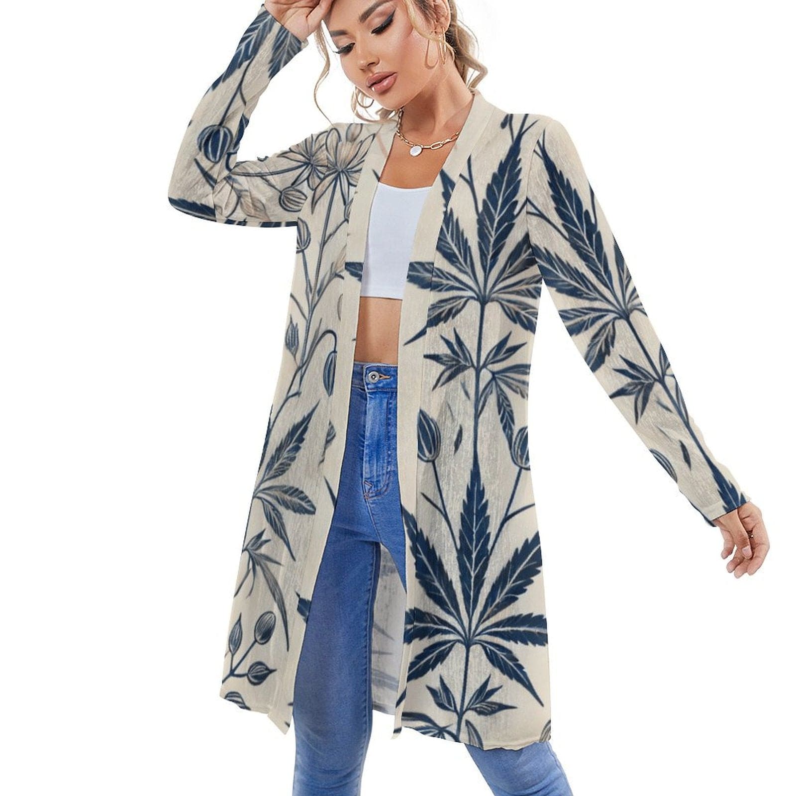 Soft Sativa Mid Length Cardigan White cardigan