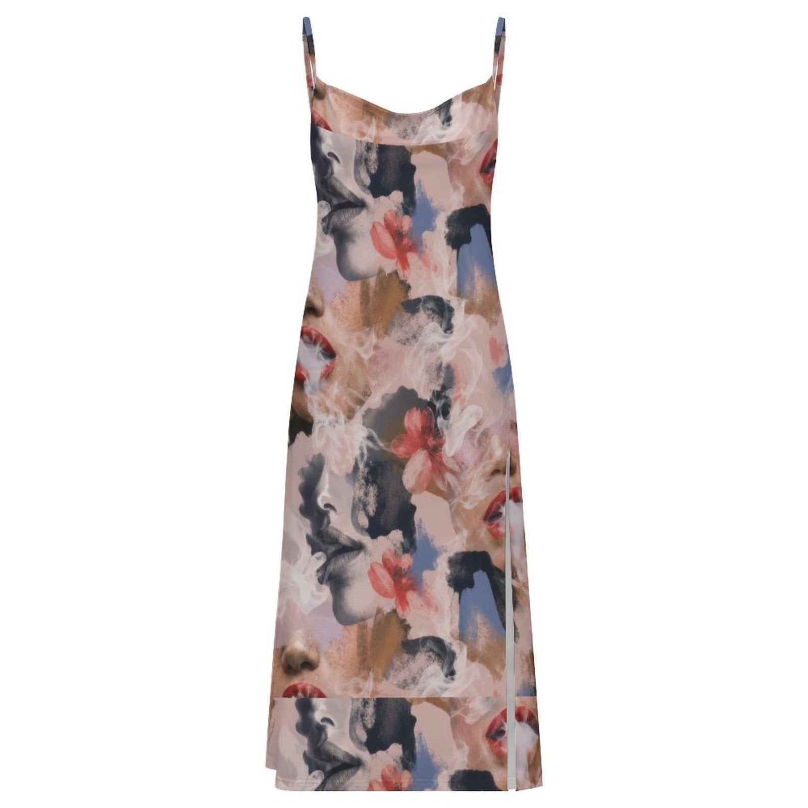 Squad all-over print slit dress, flat lay front