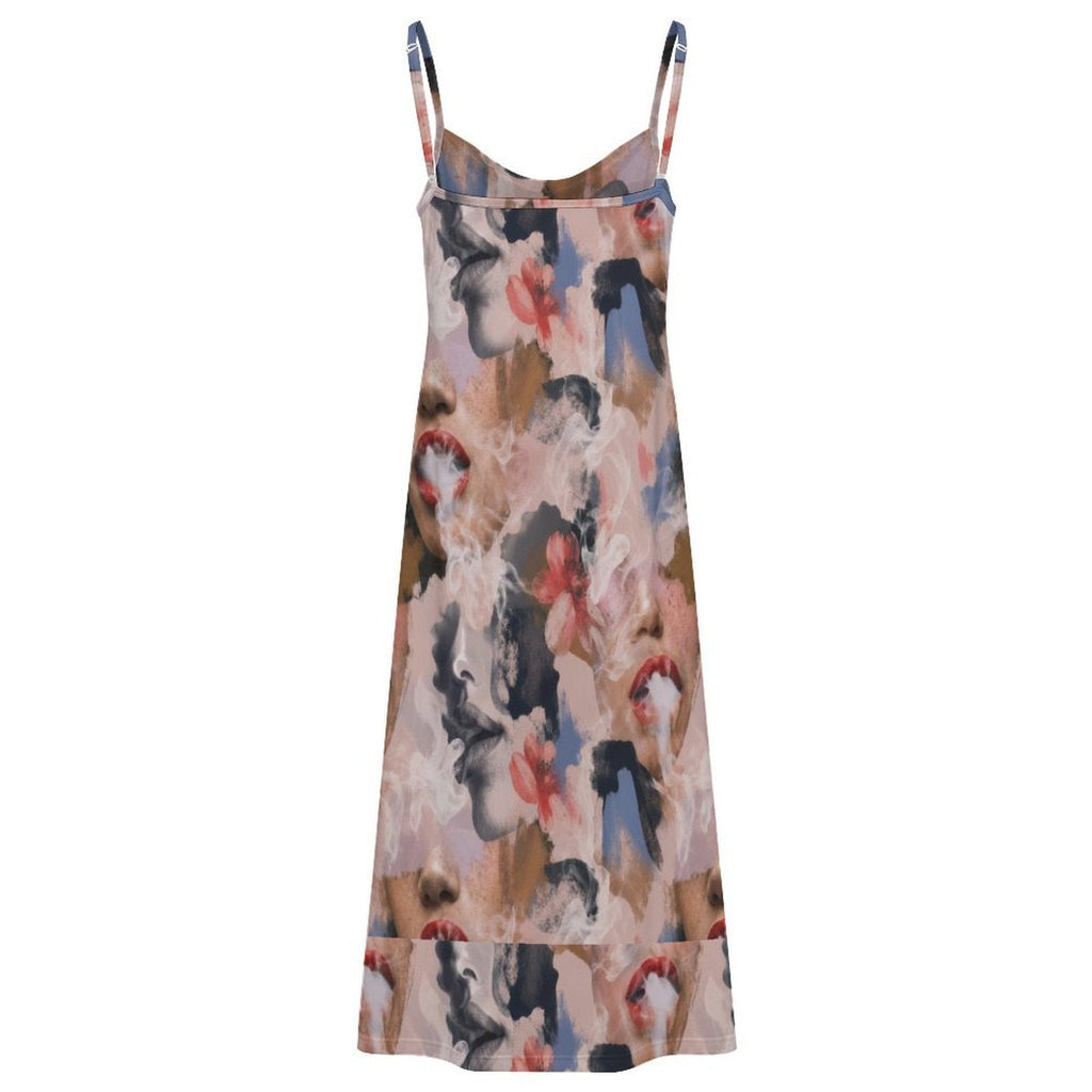 Squad all-over print slit dress, fabric and print detail