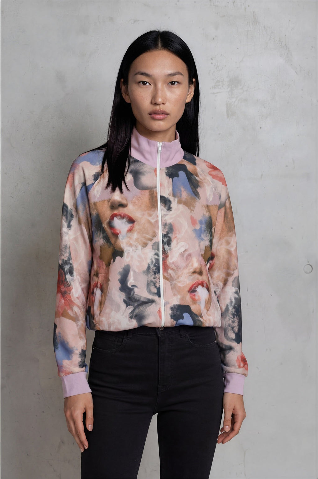 Jane Dope Squad Stand Up Collar Jacket 310GSM Cotton — all-over print raglan sleeve