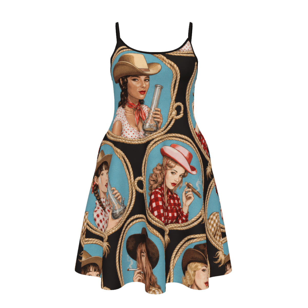 Stampede graphic print midi pocket dress, flat lay showing full print