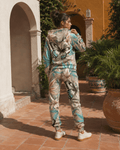 All-over print hoodie and sweatpants set, back view on model