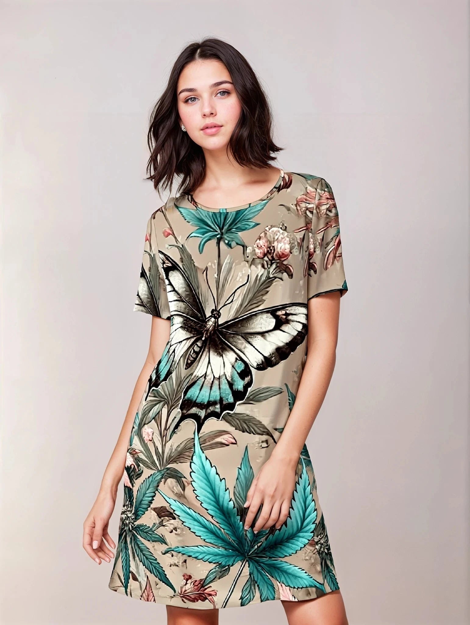 All-over print t-shirt dress, back flat lay