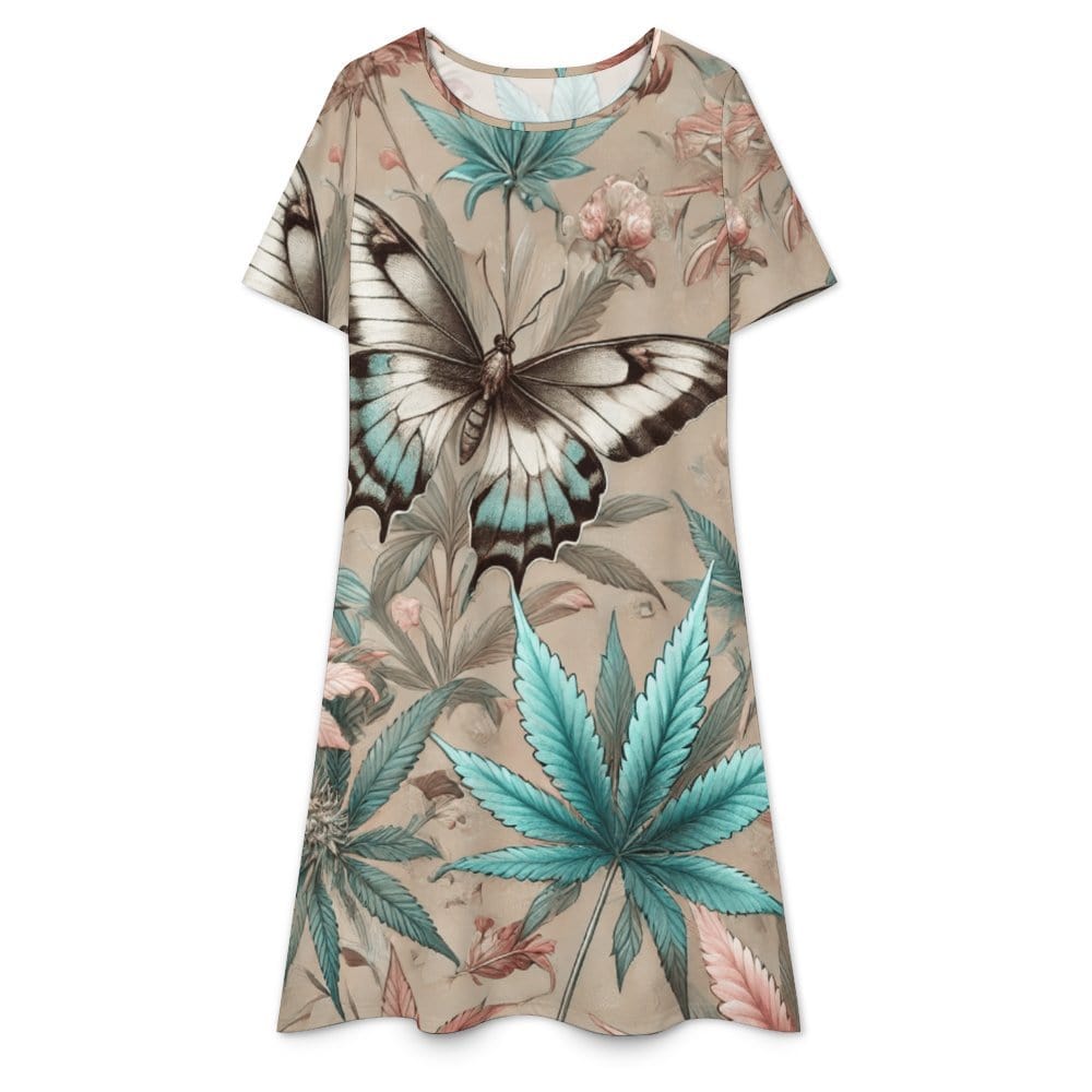 All-over print t-shirt dress in white, flat lay
