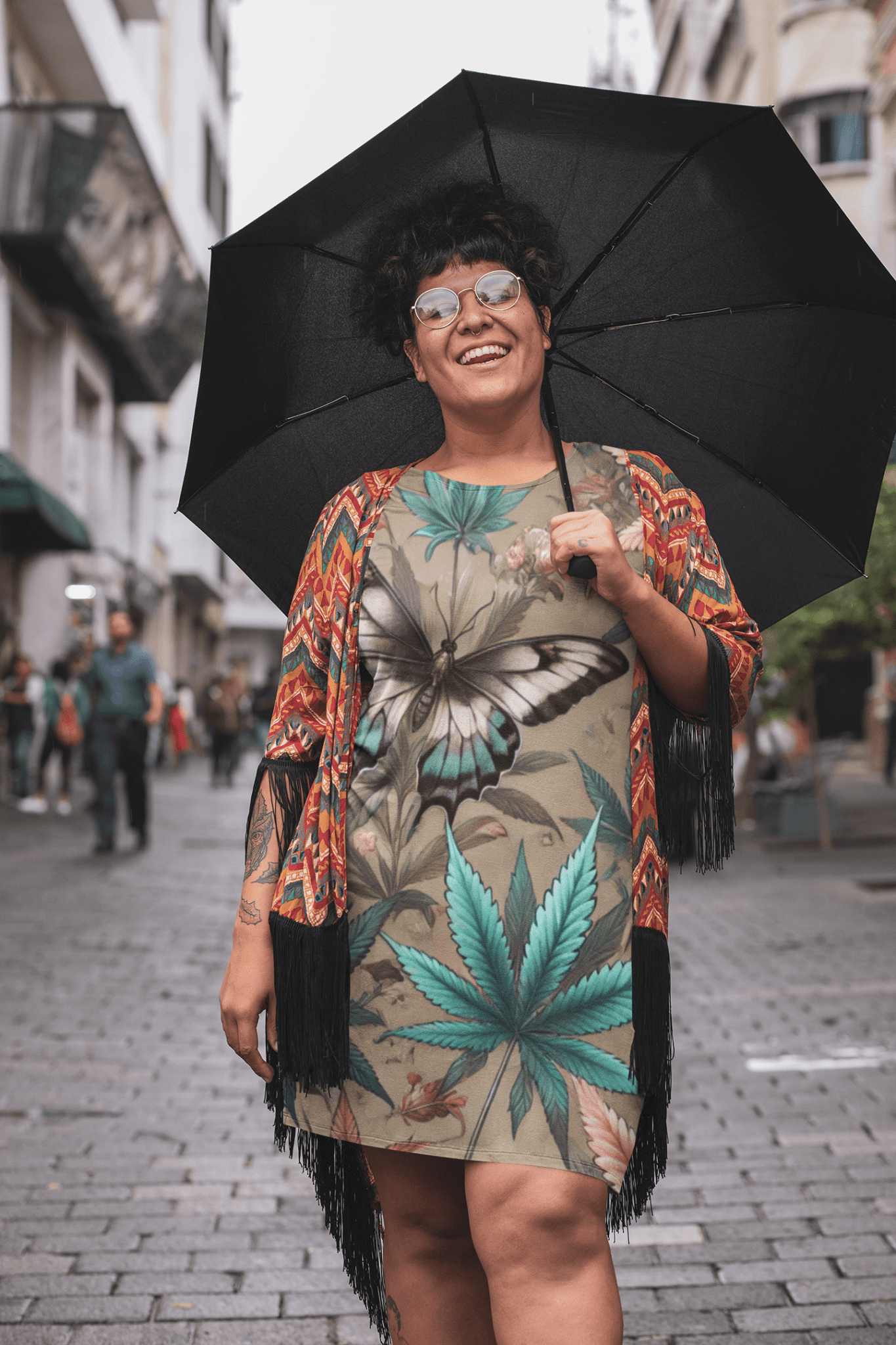 All-over print t-shirt dress, flat lay front