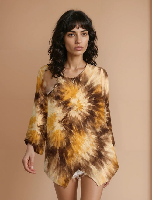 Jane Dope Tie Dye Chiffon Long-Sleeve Top — tie-dye print sheer chiffon long sleeve blouse