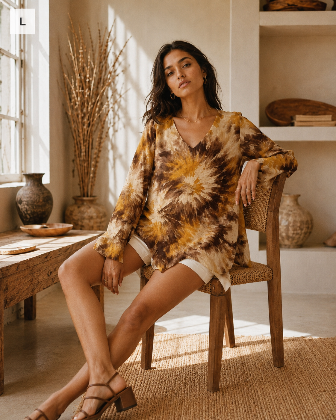 Tie Dye Chiffon Long-Sleeve Top Artsadd