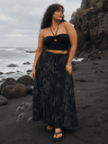 Ethereal smoke print tiered maxi skirt, close-up showing print and tier detail