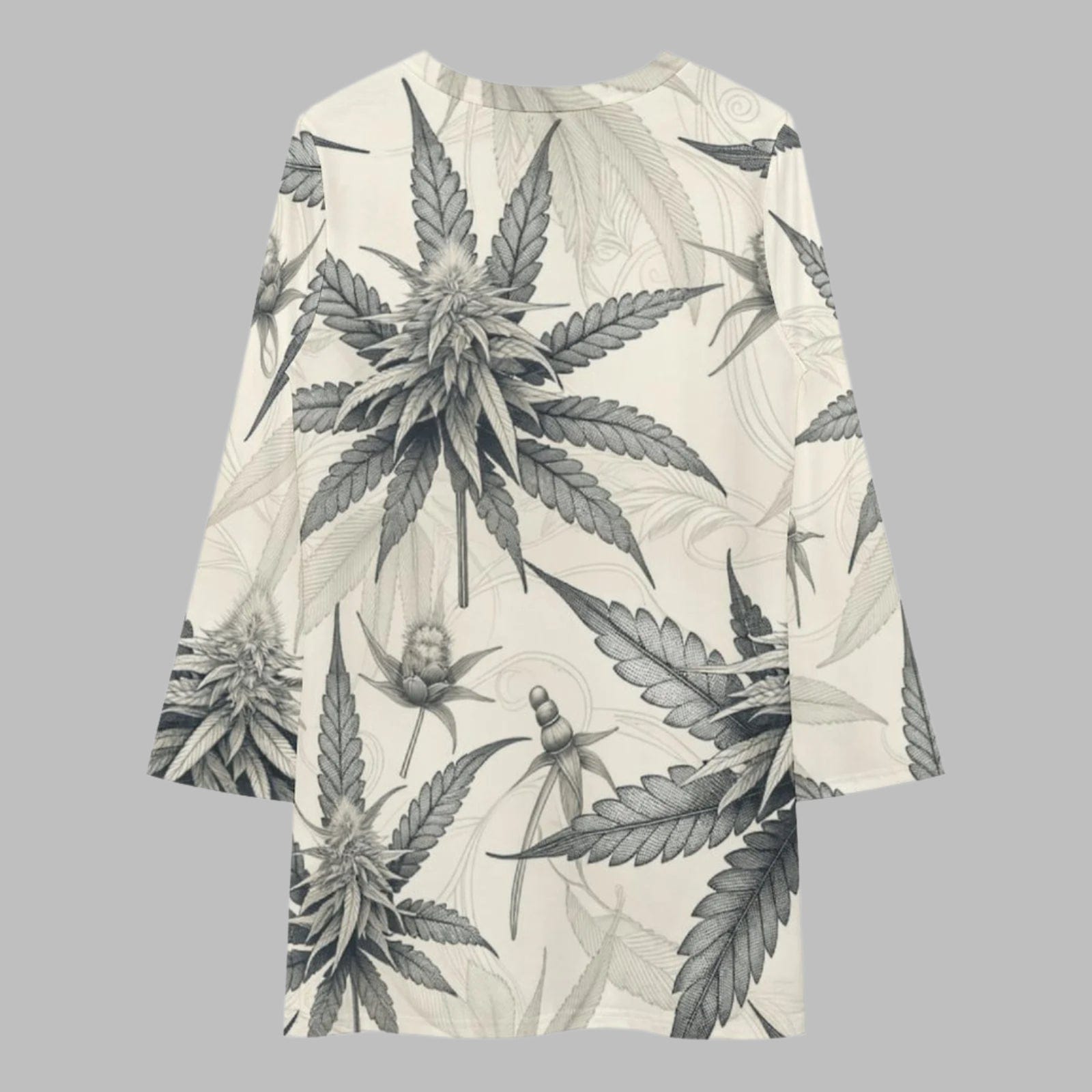 Leaf print long sleeve patchwork t-shirt dress, flat lay back