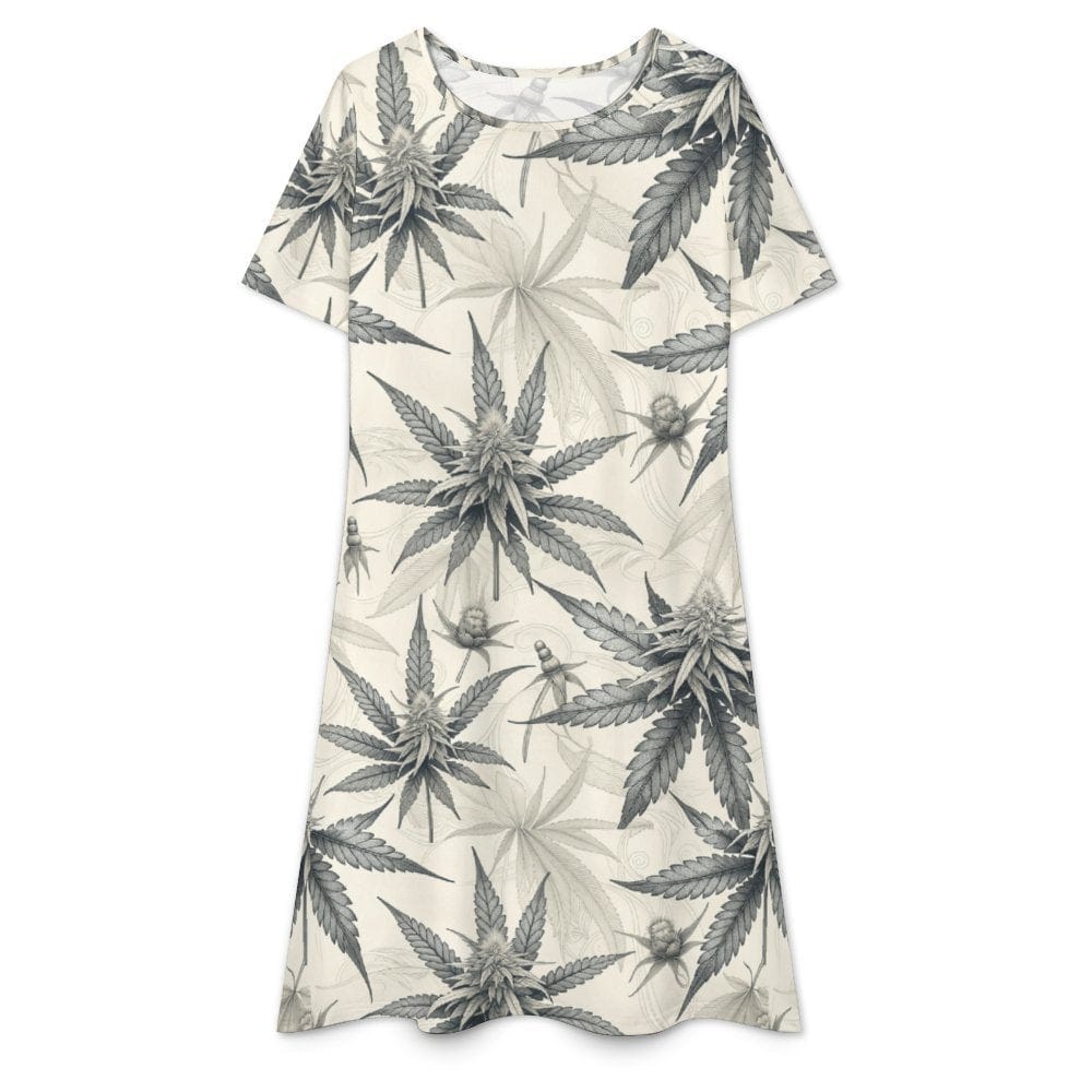 Leaf print t-shirt dress, flat lay back