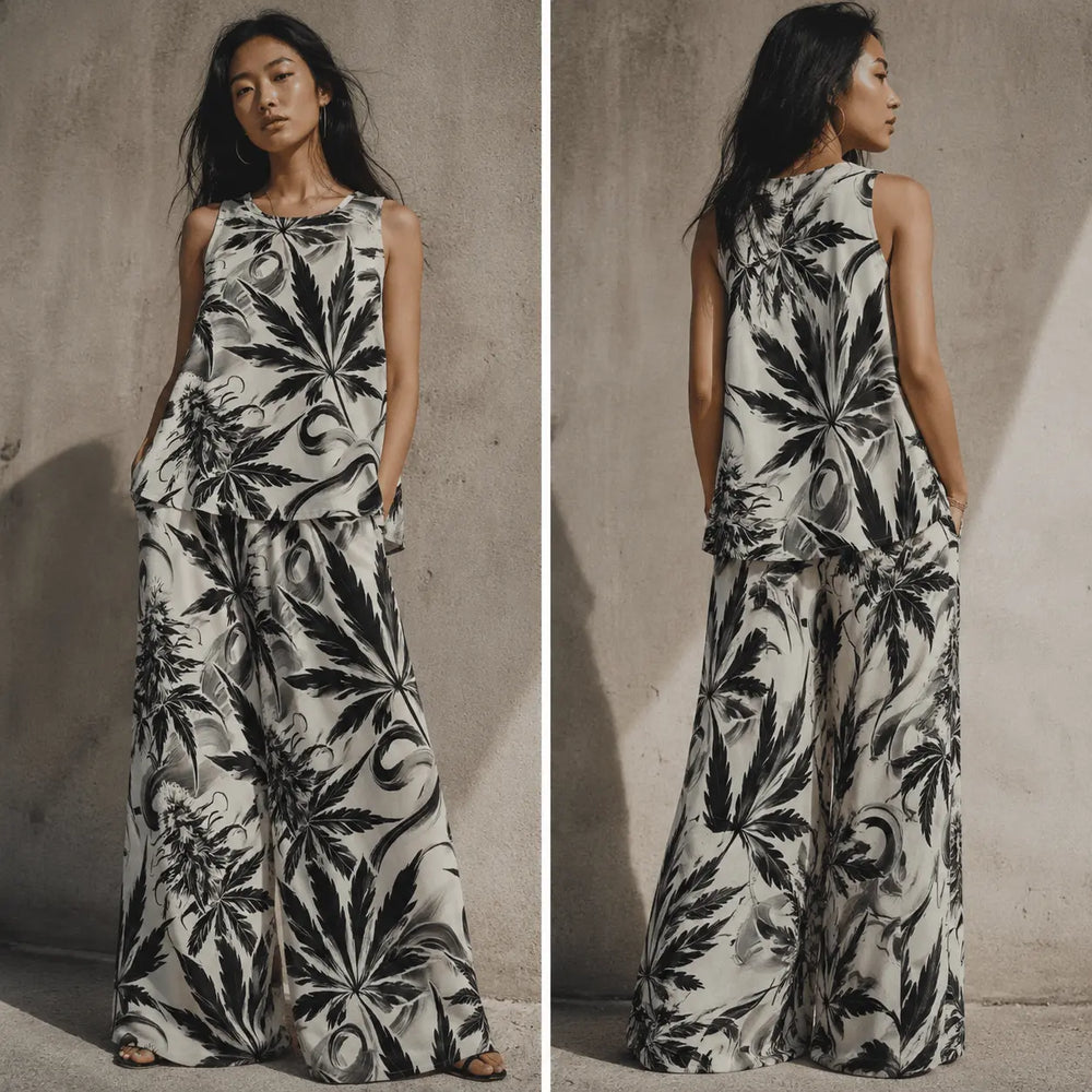 Conjunto de blusa de gasa y pantalón White Widow