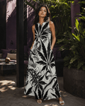 Jane Dope White Widow spider web print pocket long dress, front view on model
