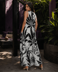 White Widow spider web print pocket long dress, pocket detail close-up on model