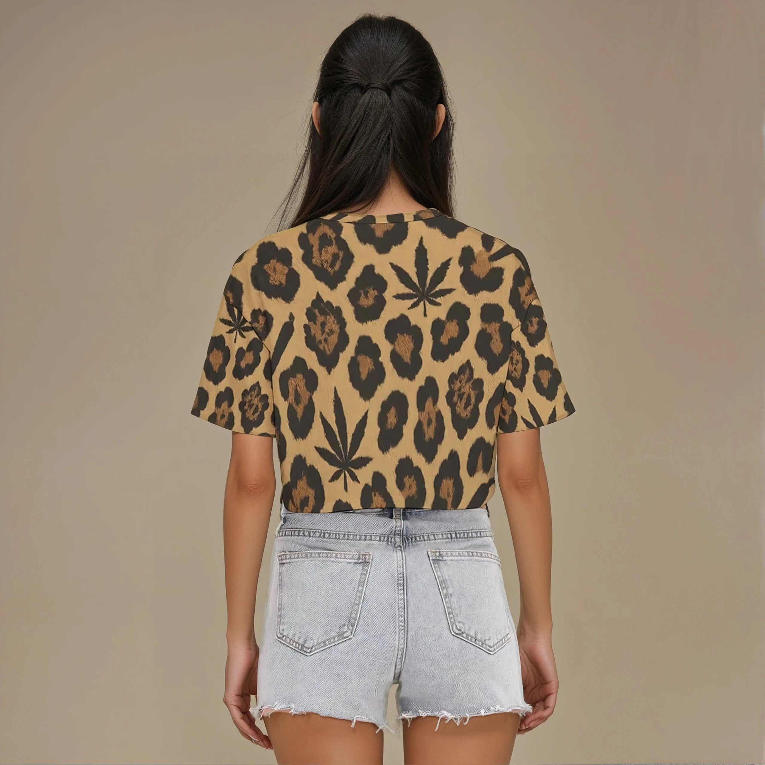 Leopard cotton Cropped T L White