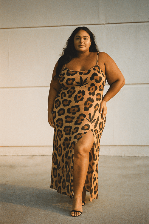 Leopard Milk Silk Plus Dress with Slit long dress