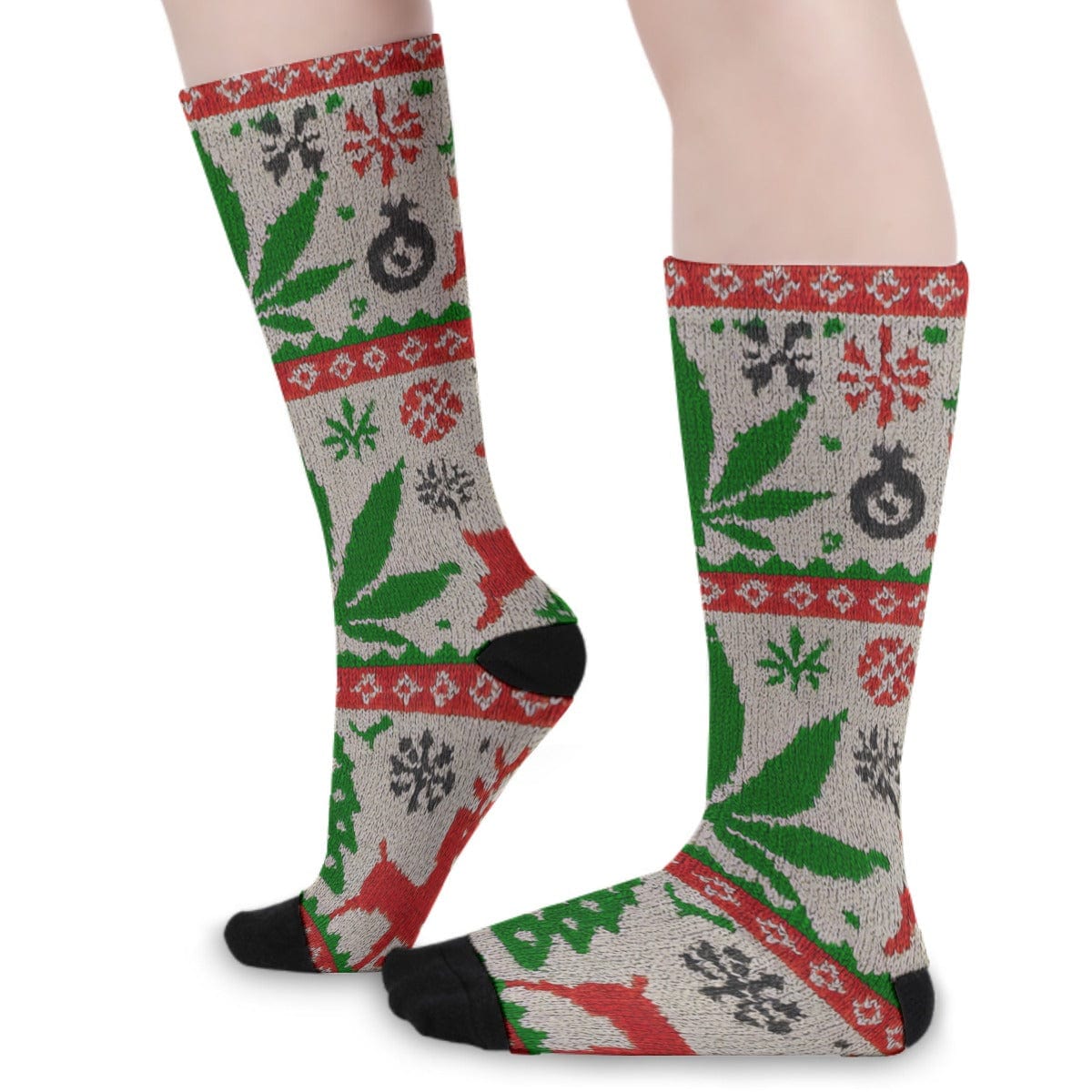Holiday Sweater Print Socks 🎅🧦✨ M White Men's Custom Socks