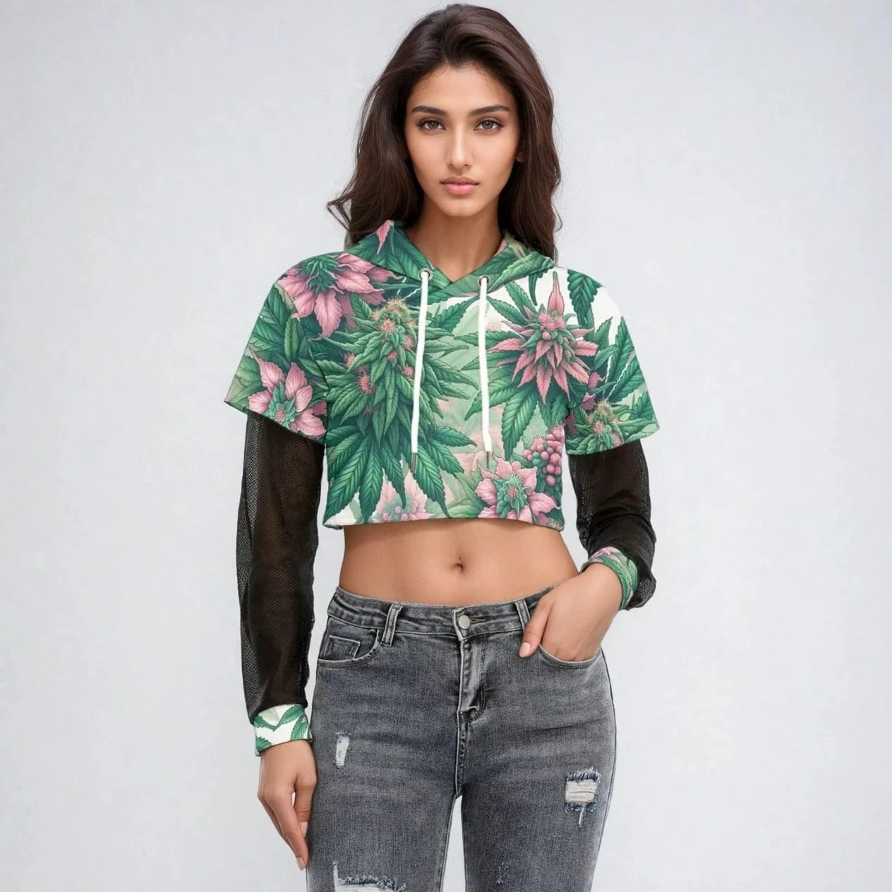 Pink Haze Mesh Sleeve Cropped Hoodie XS Pink haze Mesh