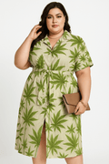 Jane Dope Bud Shirt Plus Dress — cannabis bud print plus-size shirt dress