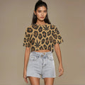 Jane Dope leopard print cropped cotton t-shirt, front view on model