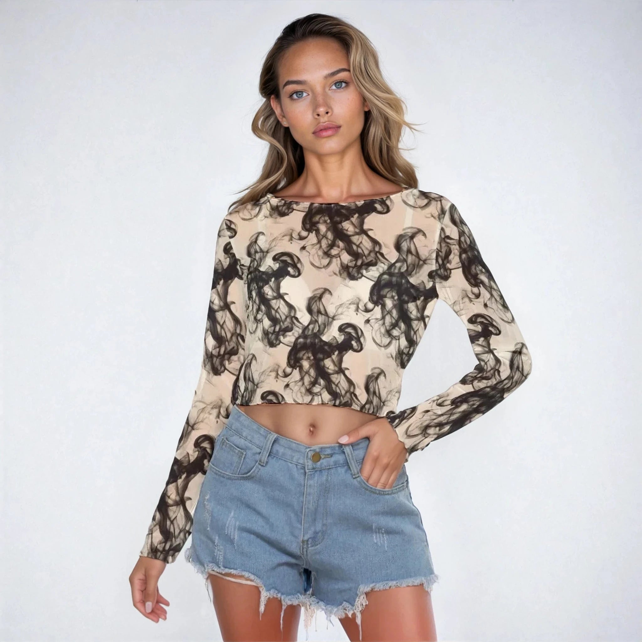 Smoke Mesh Long Sleeves T XS White