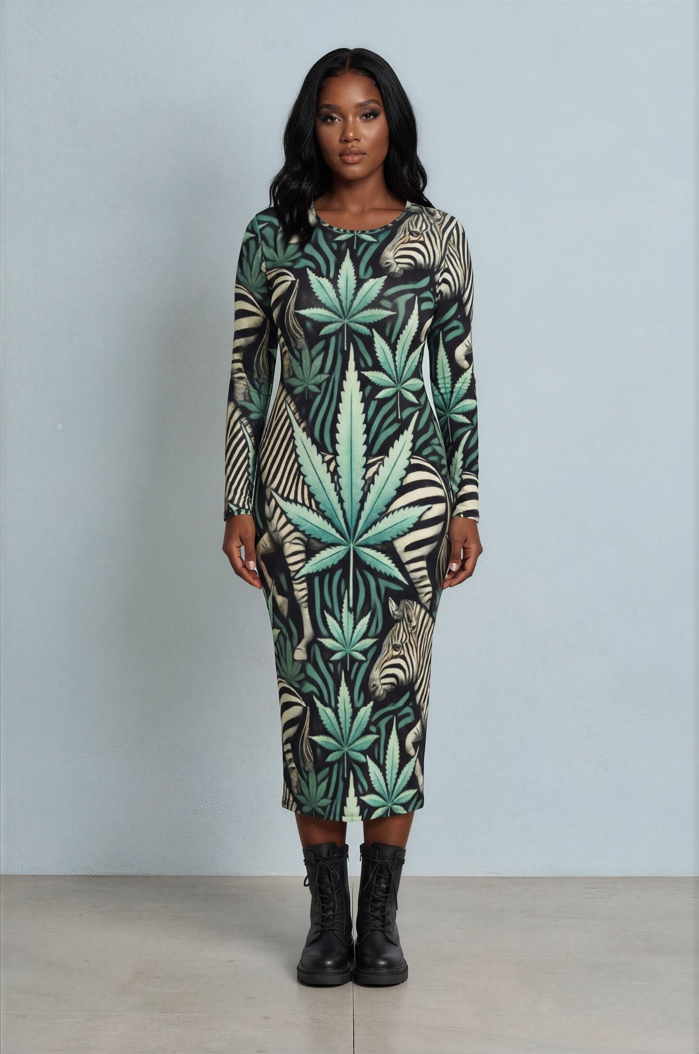 Jane Dope Zabra Long Sleeve Midi Dress — zebra print bodycon silhouette