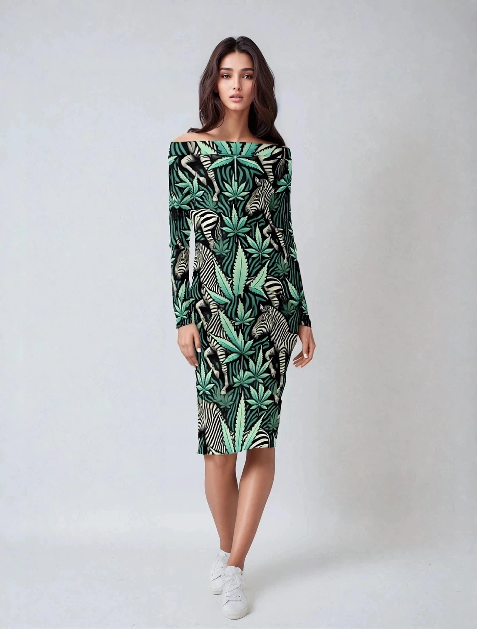 Zabra Off-the-Shoulder Long Sleeve Dress long dress