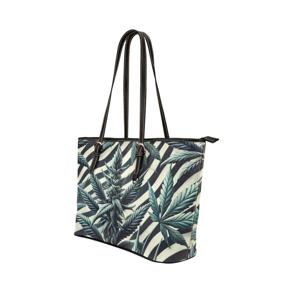 Zabra Stripes & Buds Leathery Tote Leather Tote Bag/Large