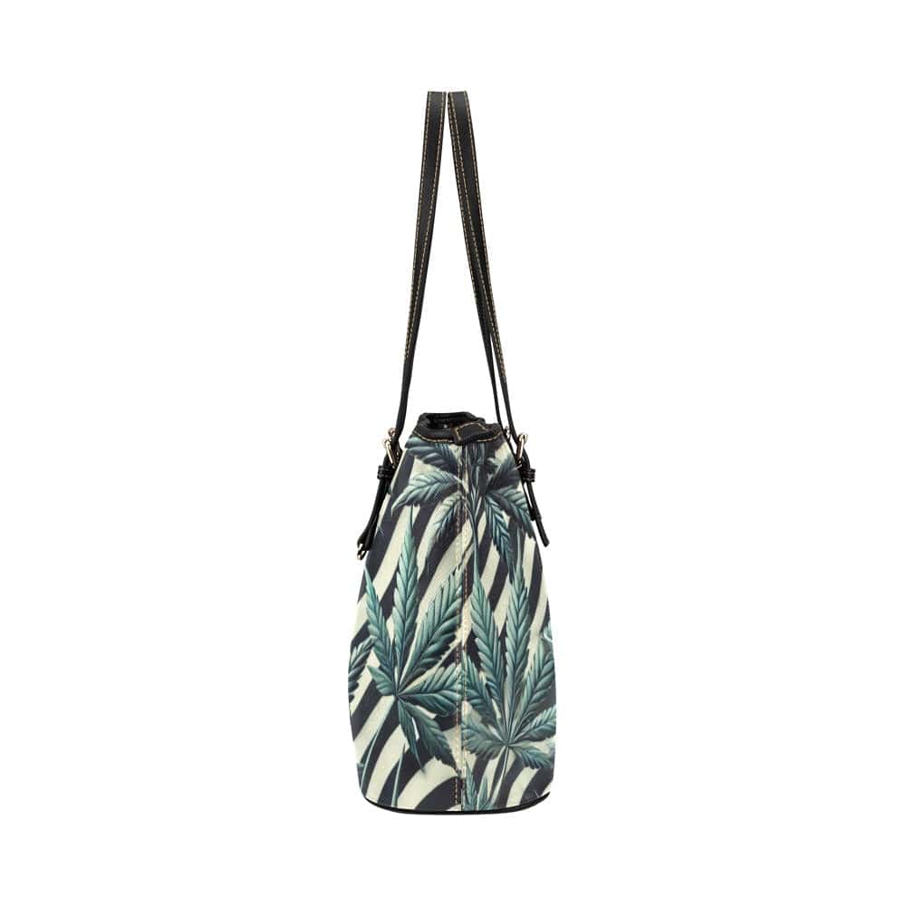Zabra Stripes & Buds Leathery Tote Leather Tote Bag/Large